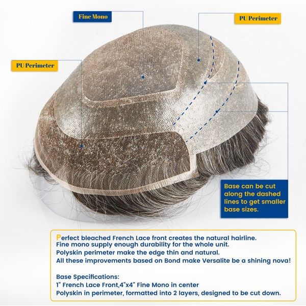 French Lace Center and Front with Poly Perimeter Hairpieces For Men ukhairbro