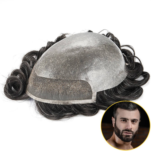 French Lace Front with Poly Back Hair Replacement System For Men ukhairbro