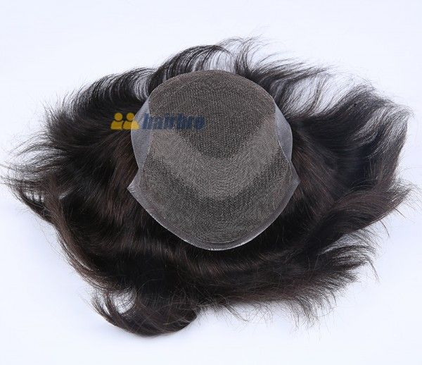 French Lace Front with Poly Back Stock Hair Replacement System For Man ukhairbro