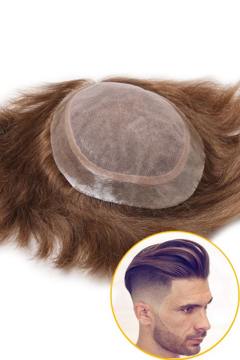 French Lace Center with Thin Poly All Around Hairpieces System for Men ukhairbro